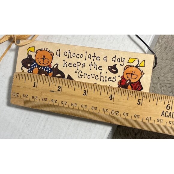 Handcrafted Wooden Wall Plaque  Chocolate Themed Bear Design 5 x 2" - Picture 3 of 5